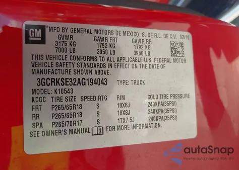 2010 Chevrolet Silverado 1500 Lt из США, поврежденный, VIN 3GCRKSE32AG194043